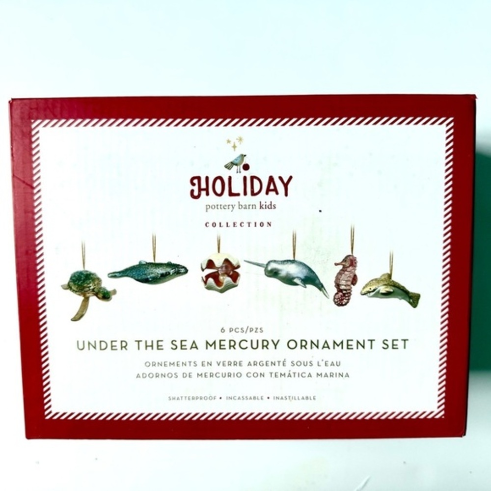 Pottery Barn Kids Under the Sea Shatterproof Mercury Ornament Set Silver